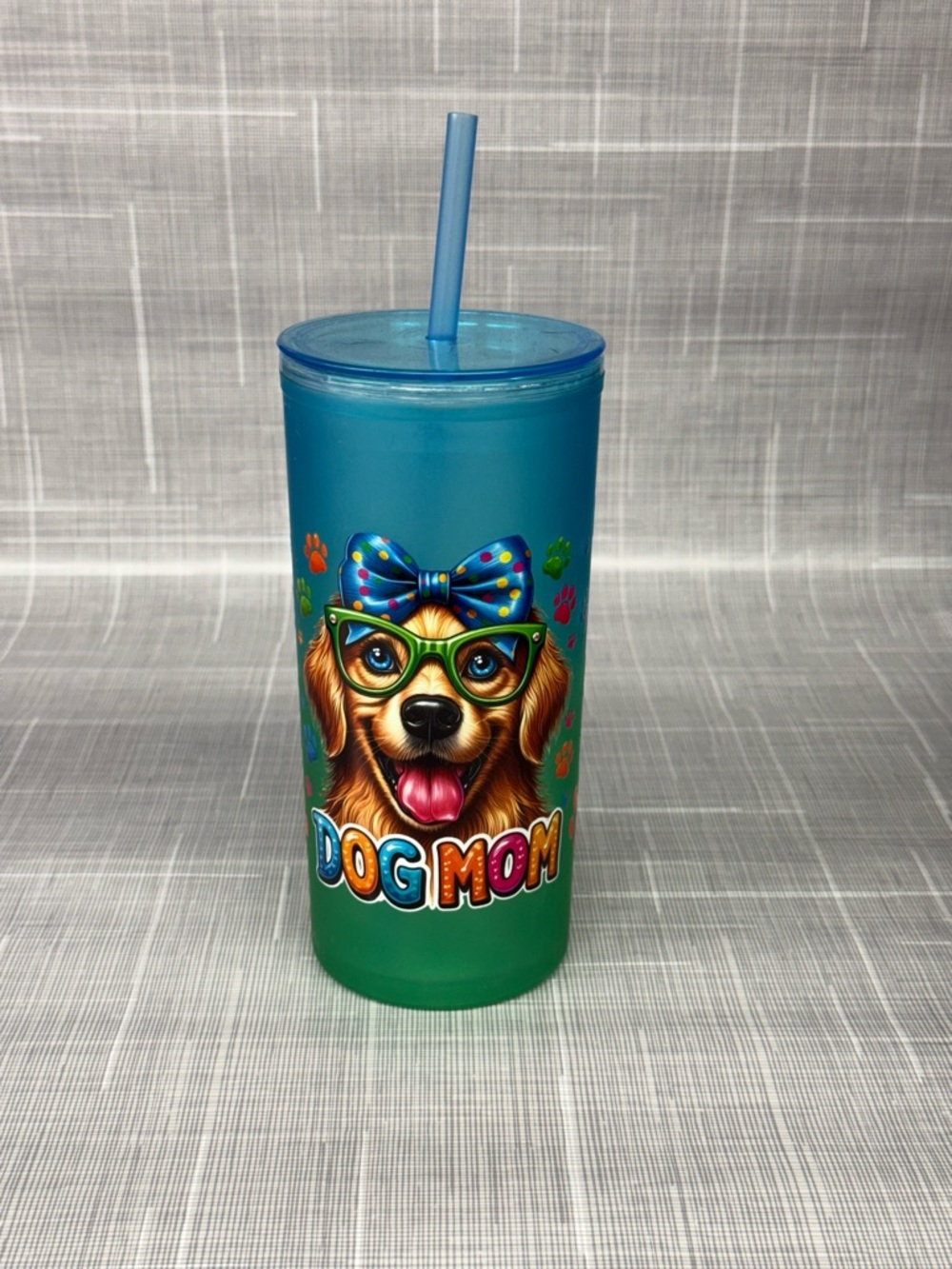 Blue & Green Dog Mom Tumbler with Straw
